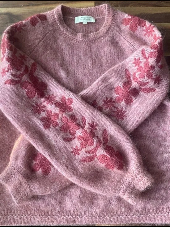 SÉZANE Candace Embroidered Floral Mohair Jumper Sweater in Rosewood Sz Small - Picture 6 of 10